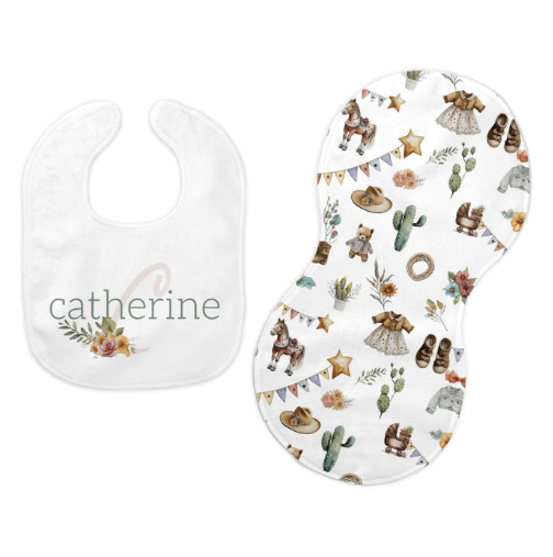 Personalized Baby Bib and Burp Cloths