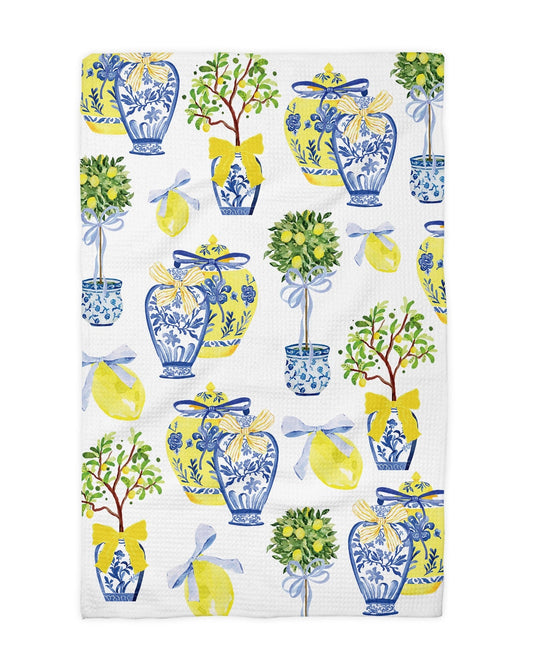 Lemon Chinoiserie Waffle Weave Tea Towel