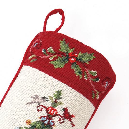 Christmas Holly Garden Tree Needlepoint Stocking