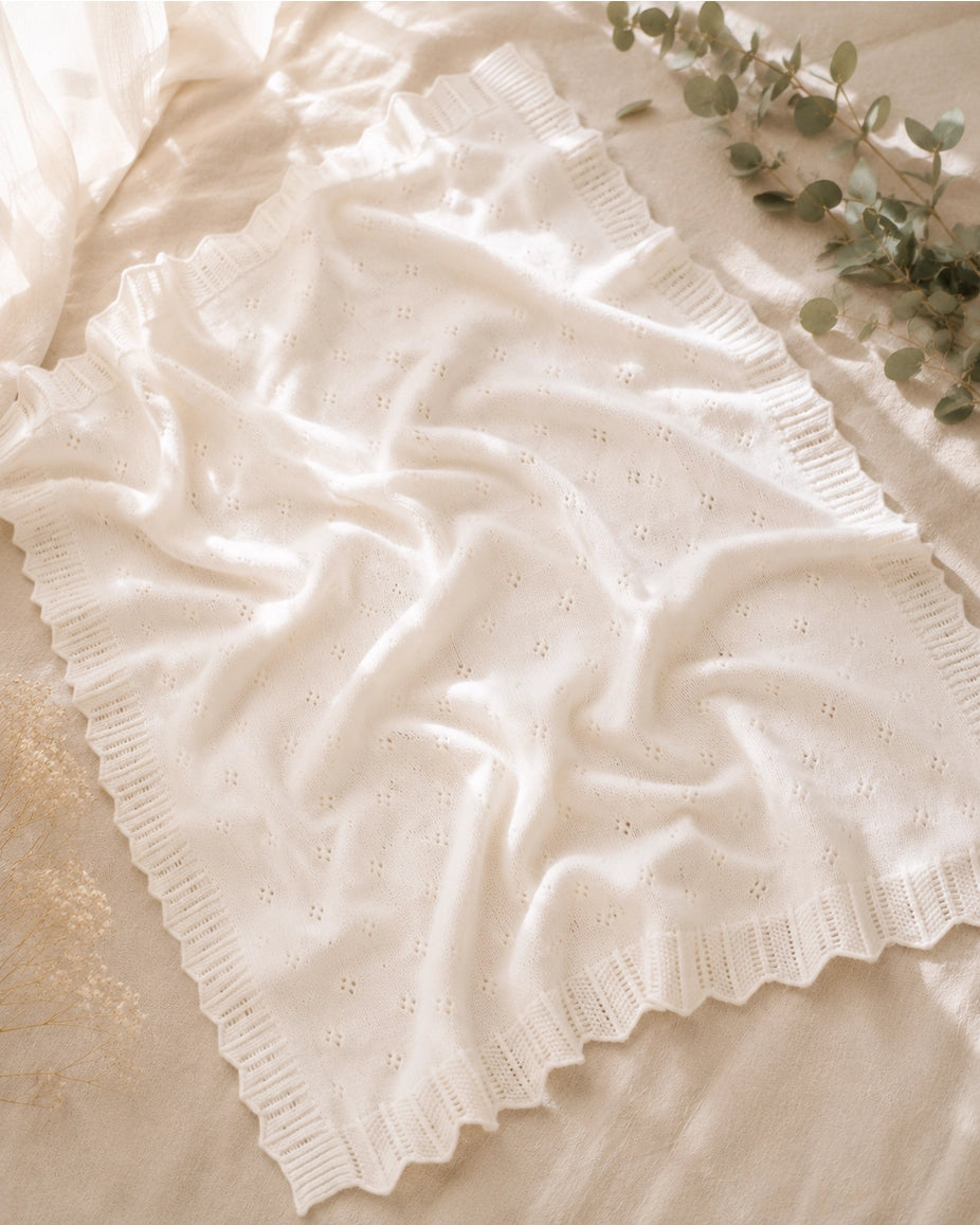 Dove White Classic Pointelle Knit Organic Blanket