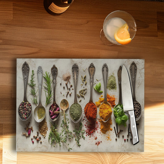Spices Tempered Glass Kitchen Cutting & Serving Board