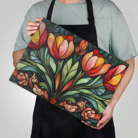 Art Nouveau Tulips Tempered Glass Cutting & Serving Board
