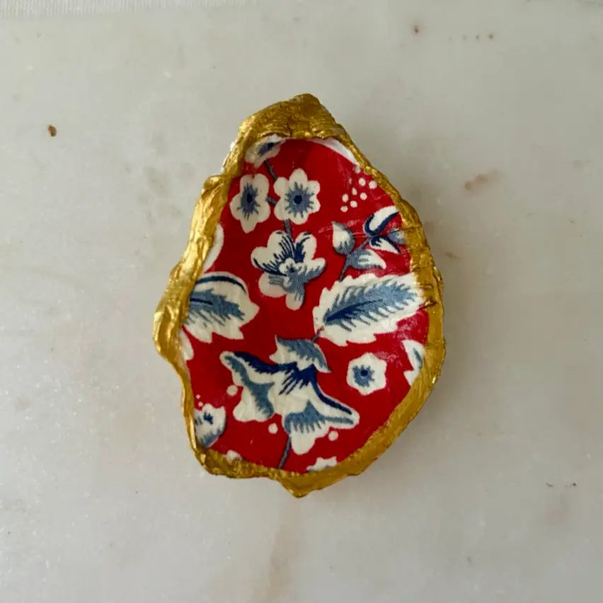 Red White & Blue Oyster Shell Jewelry Dish