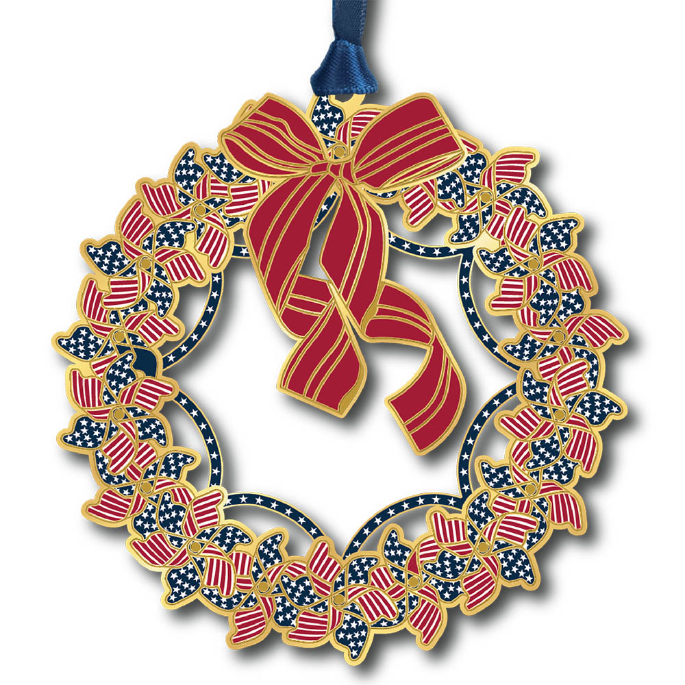 Patriotic Wreath Brass Ornament