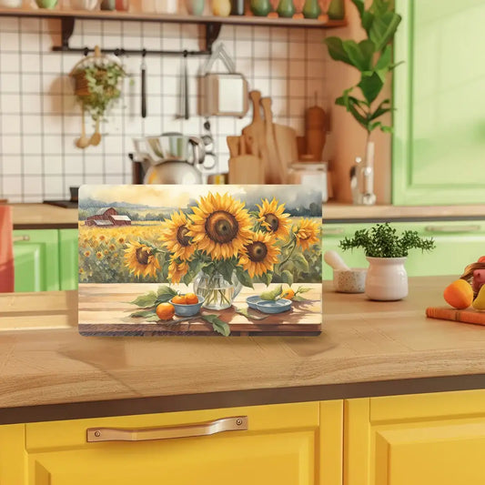 Sunflower Bouquet Tempered Glass Cutting & Serving Board
