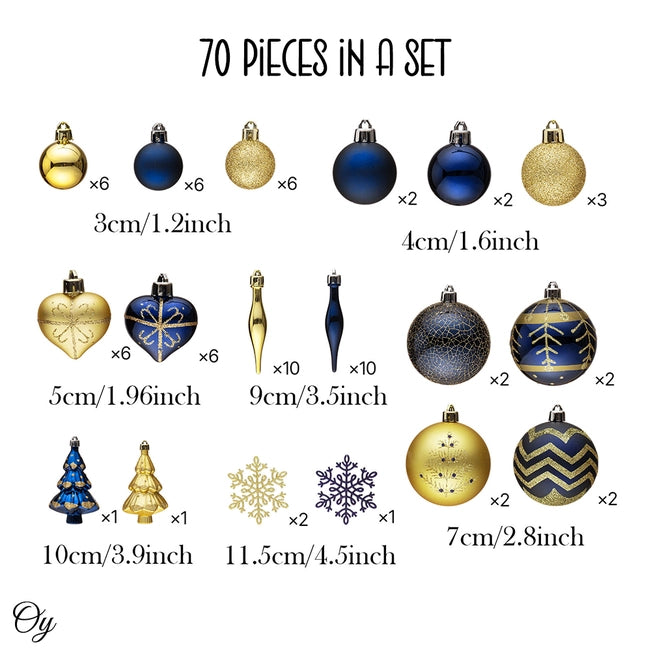 Glam 70 pc Gold and Blue Christmas Ornaments