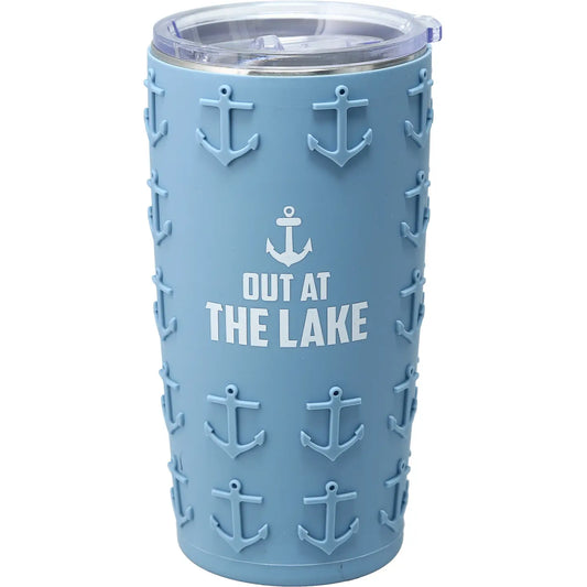 Out At the Lake - 20 oz Travel Tumbler with 3D Silicone Wrap