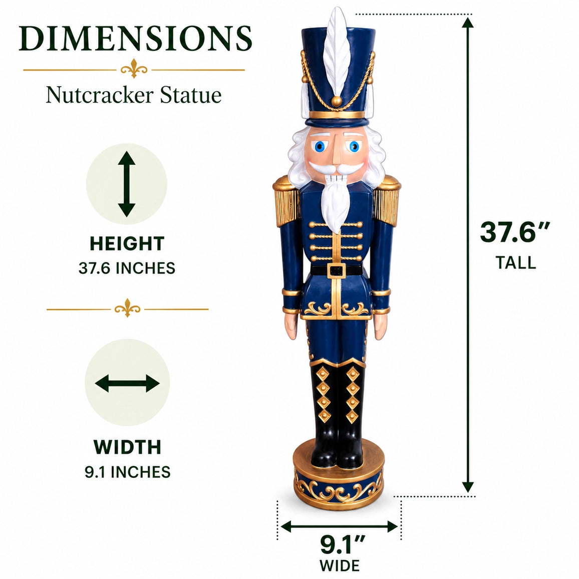 37 Inch Blue and Gold Christmas Nutcracker— Haute Decor