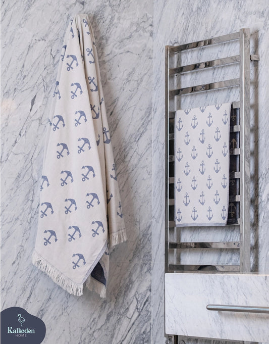 Turkish Beach Towel -Double Sided Anchor - NY Gift Boutique