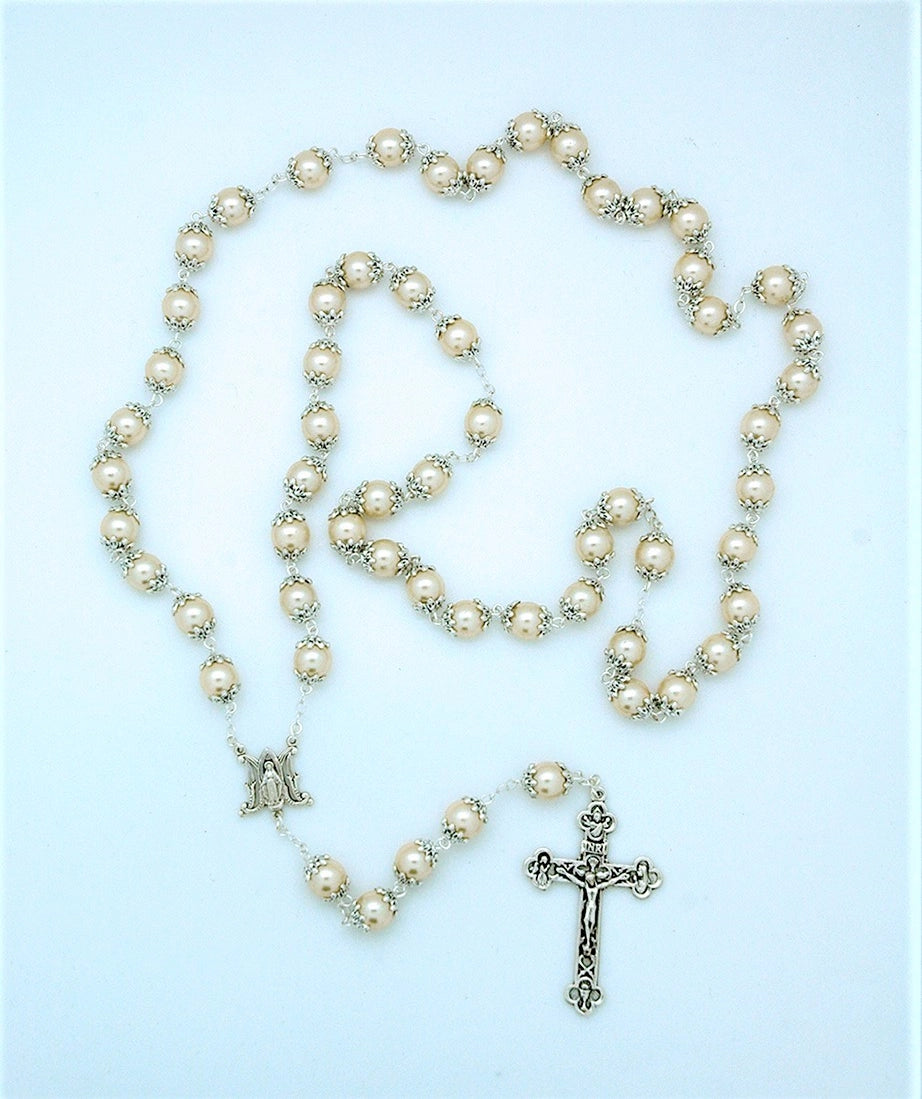 10mm Capped Glass Pearl Rosary