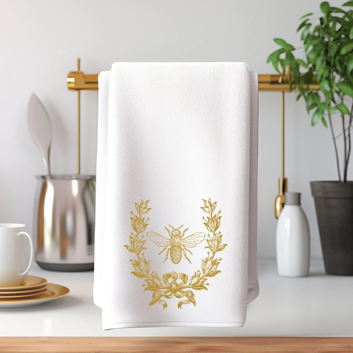 French Inspired Gold Bee Hand Towel