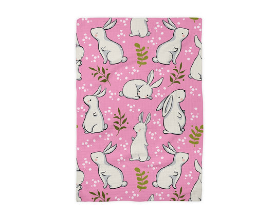 Easter Bunny Pink Kitchen Waffle Weave Towel
