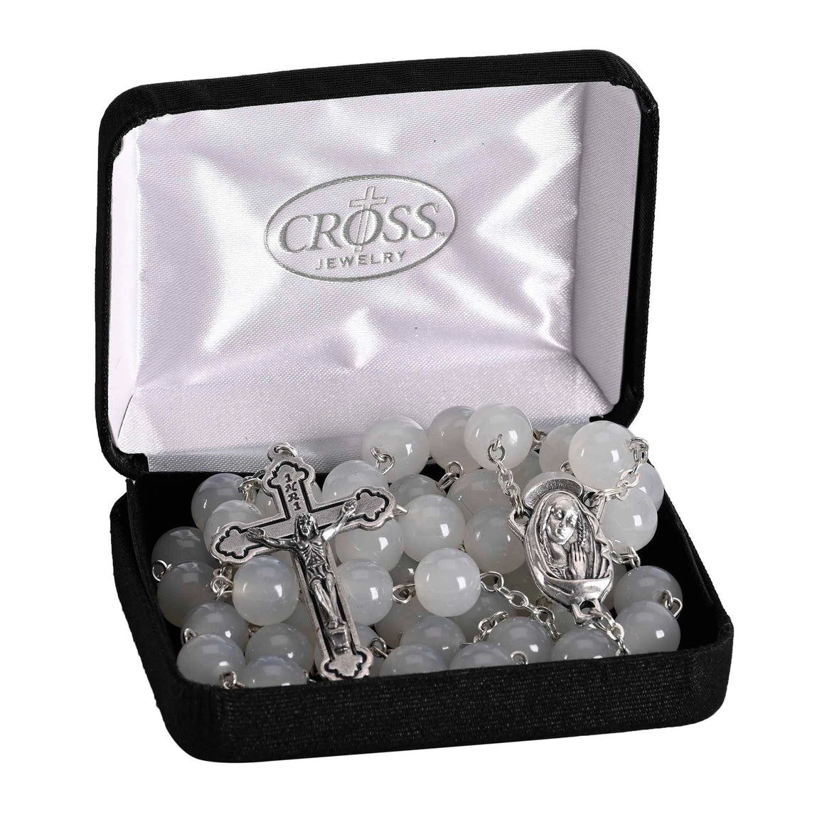 Rosary White Glass Crucifix 24"L - NY Gift Boutique