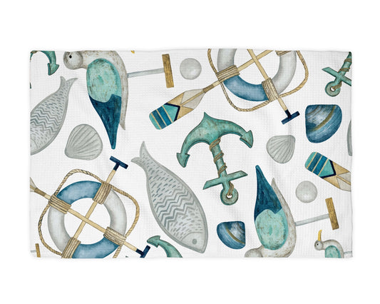 Nautical Anchor Kitchen Waffle Weave Towel