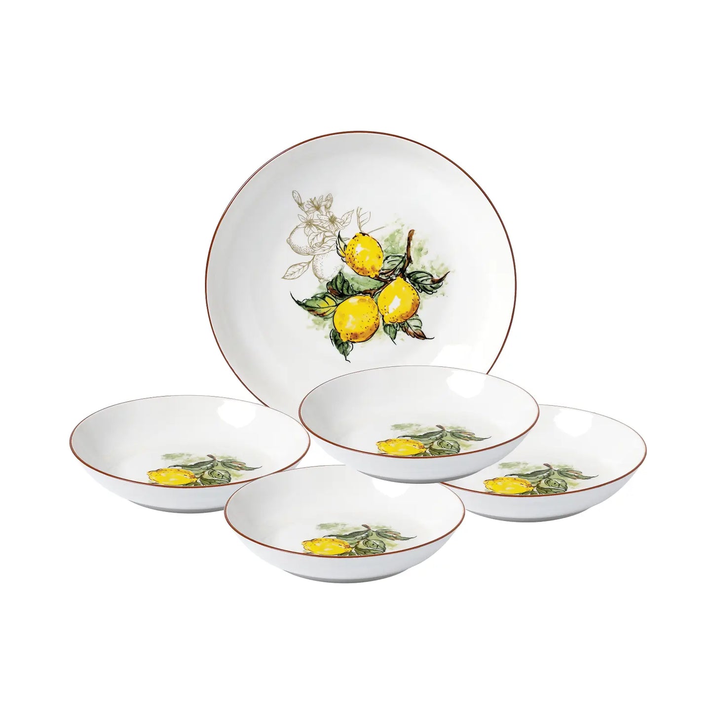 Lemon Vine 5-Piece Porcelain Pasta Set