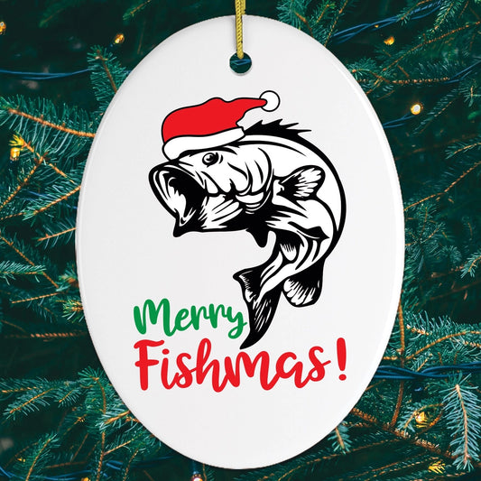 Merry Fishmas Whimsical Ceramic Ornament