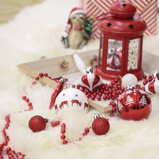Red and White Christmas 70 pc Ornament Set