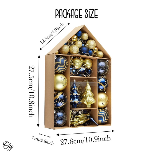 Glam 70 pc Gold and Blue Christmas Ornaments