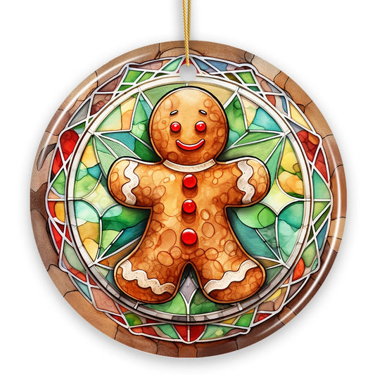Gingerbread Man Stained Glass Style Ceramic Ornament
