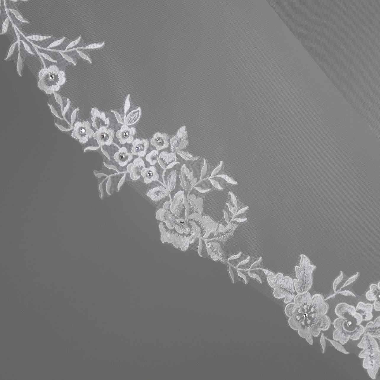 Floral Embroidered Lace Mantilla Bridal Veil 60" X 72" - Ivory