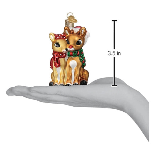 Rudolph and Clarice Glass Christmas Ornament