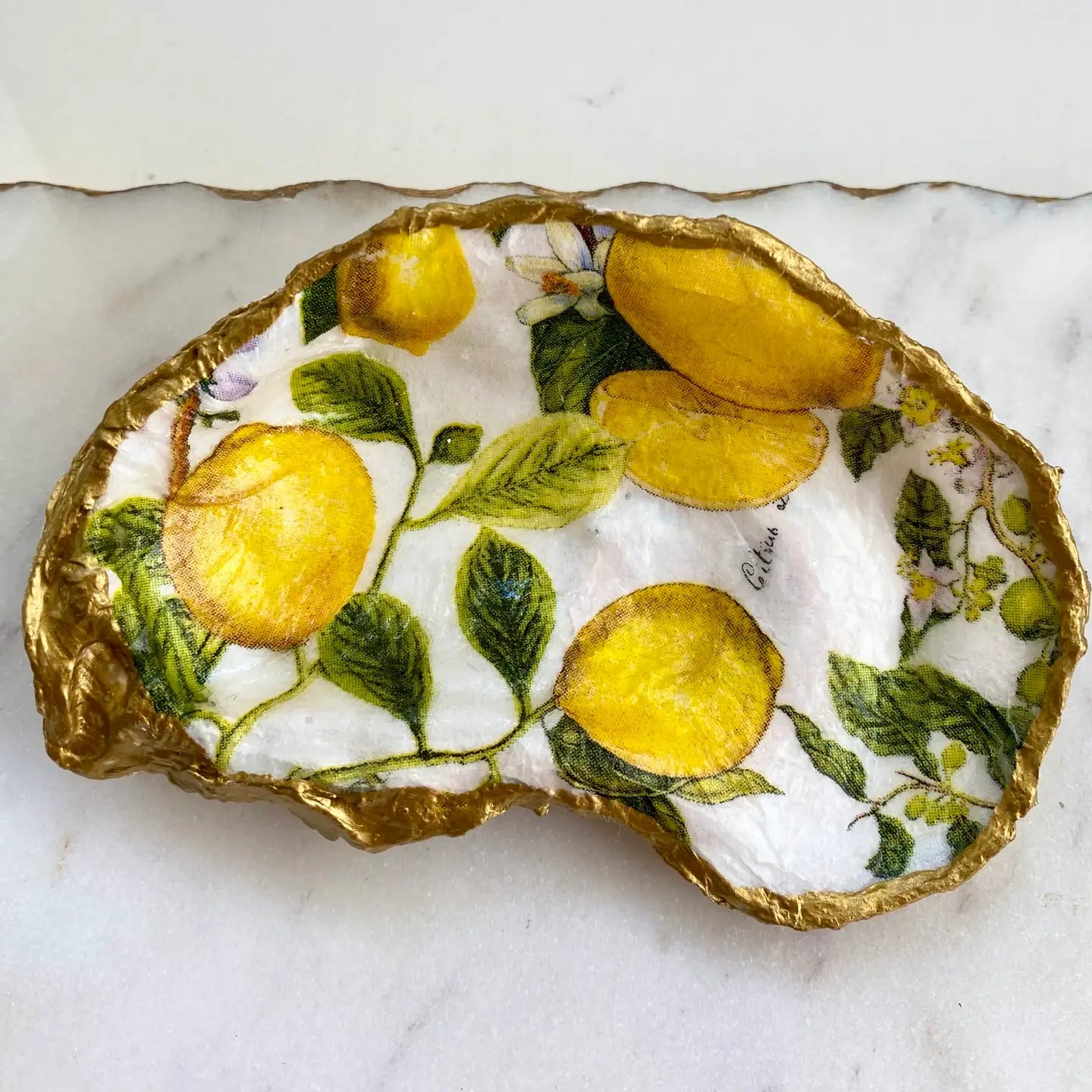 Lemon Print Oyster Shell Jewelry Dish