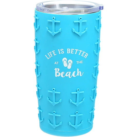 At the Beach - 20 oz Travel Tumbler with 3D Silicone Wrap