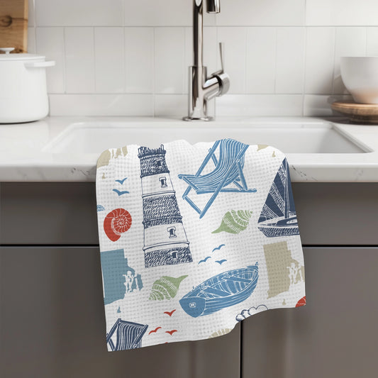 Rhode Island Nautical Lighthouse Waffle Weave Tea Towel