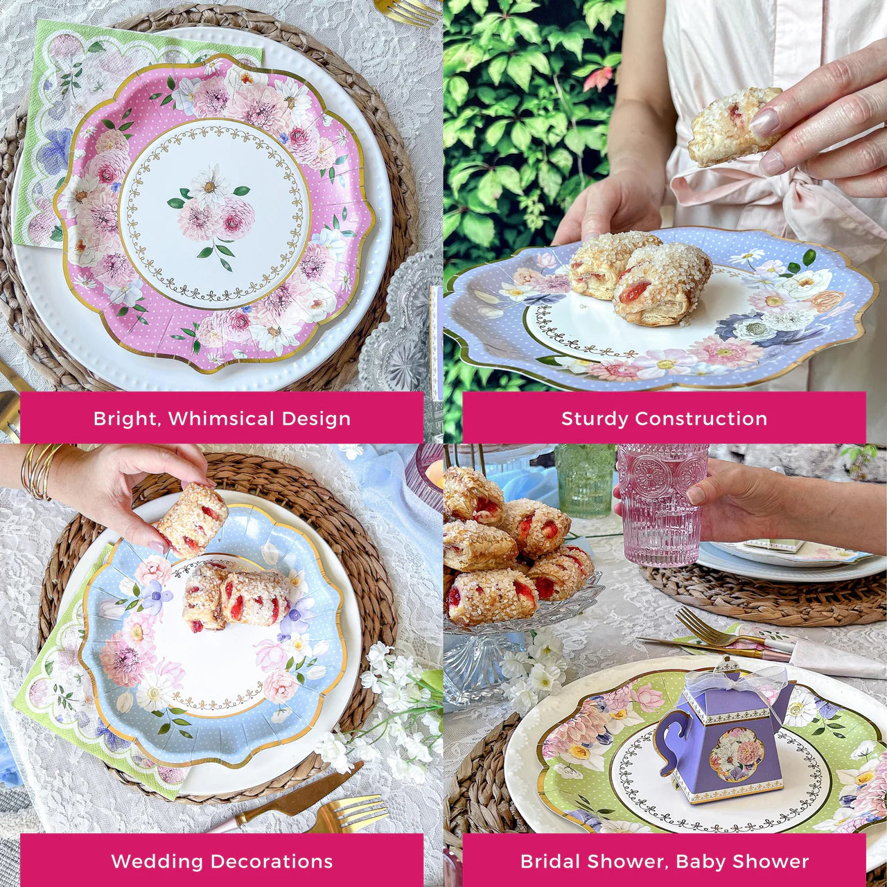 Tea Time Party 9" Premium Paper Plates - Assorted (Set of 16)