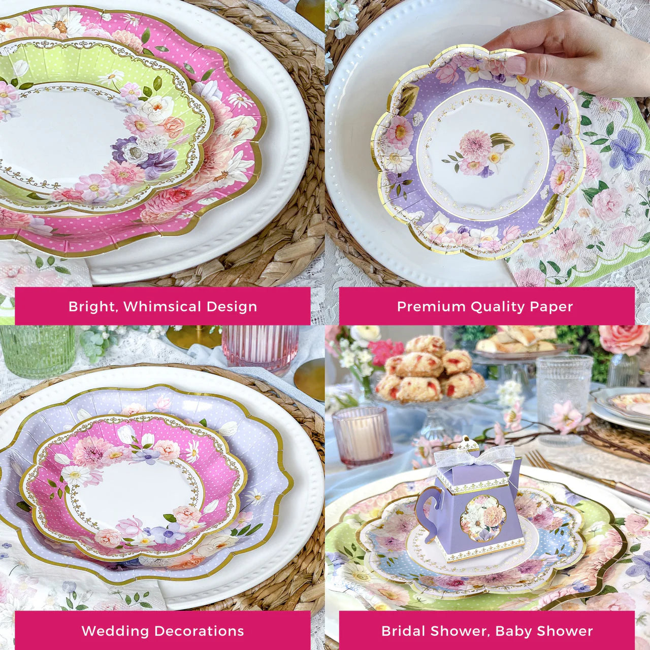 New Tea Time Party 7" Premium Paper Plates - Assorted (Set of 16)