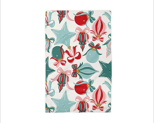 Illustrative Christmas Ornament Waffle Weave Tea Towel