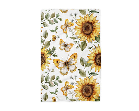 Sunflower Butterfly Waffle Weave Tea Towel