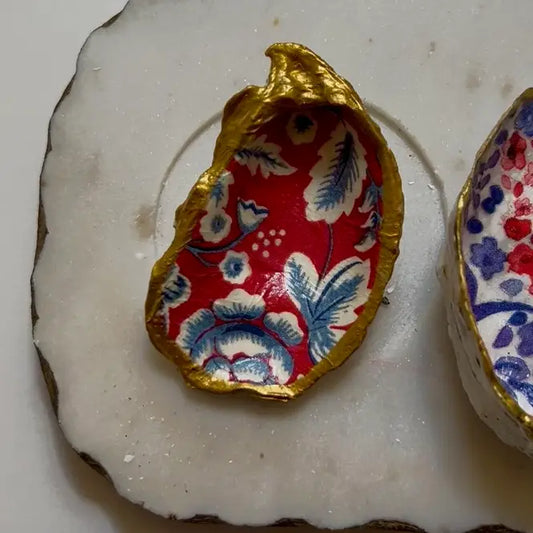 Red White & Blue Oyster Shell Jewelry Dish