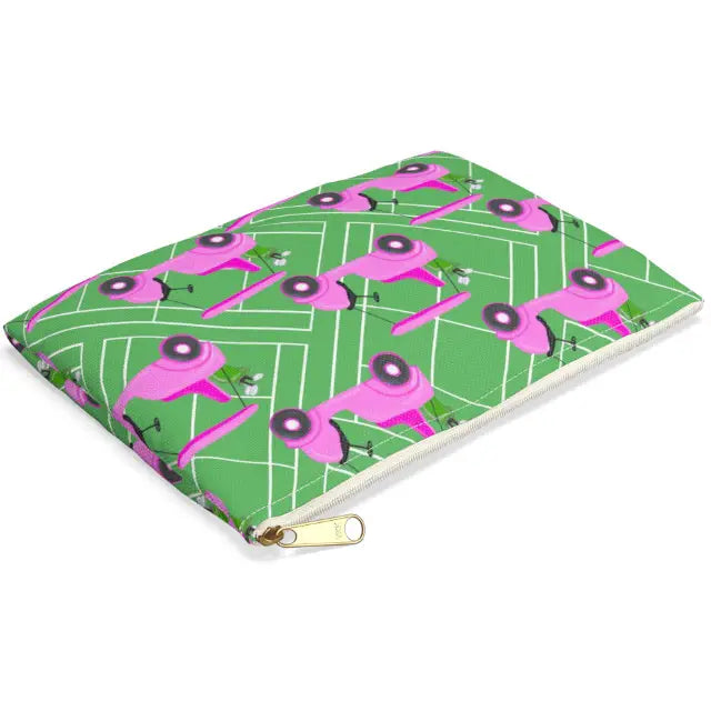 Pink Golf Cart On Green Watercolor Canvas Pouch
