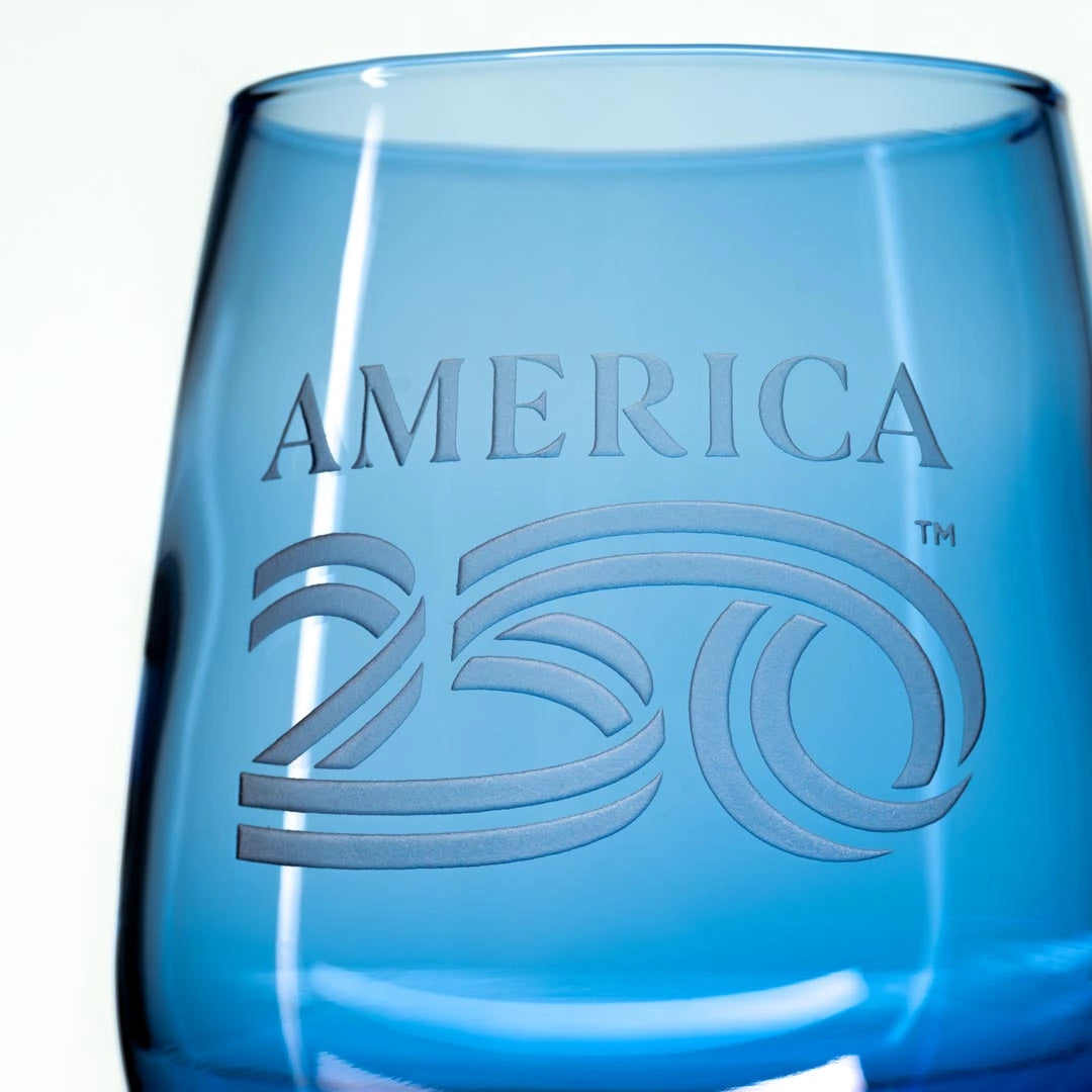 America250™ 15oz Blue Stemless Wine Glass | Set of 12