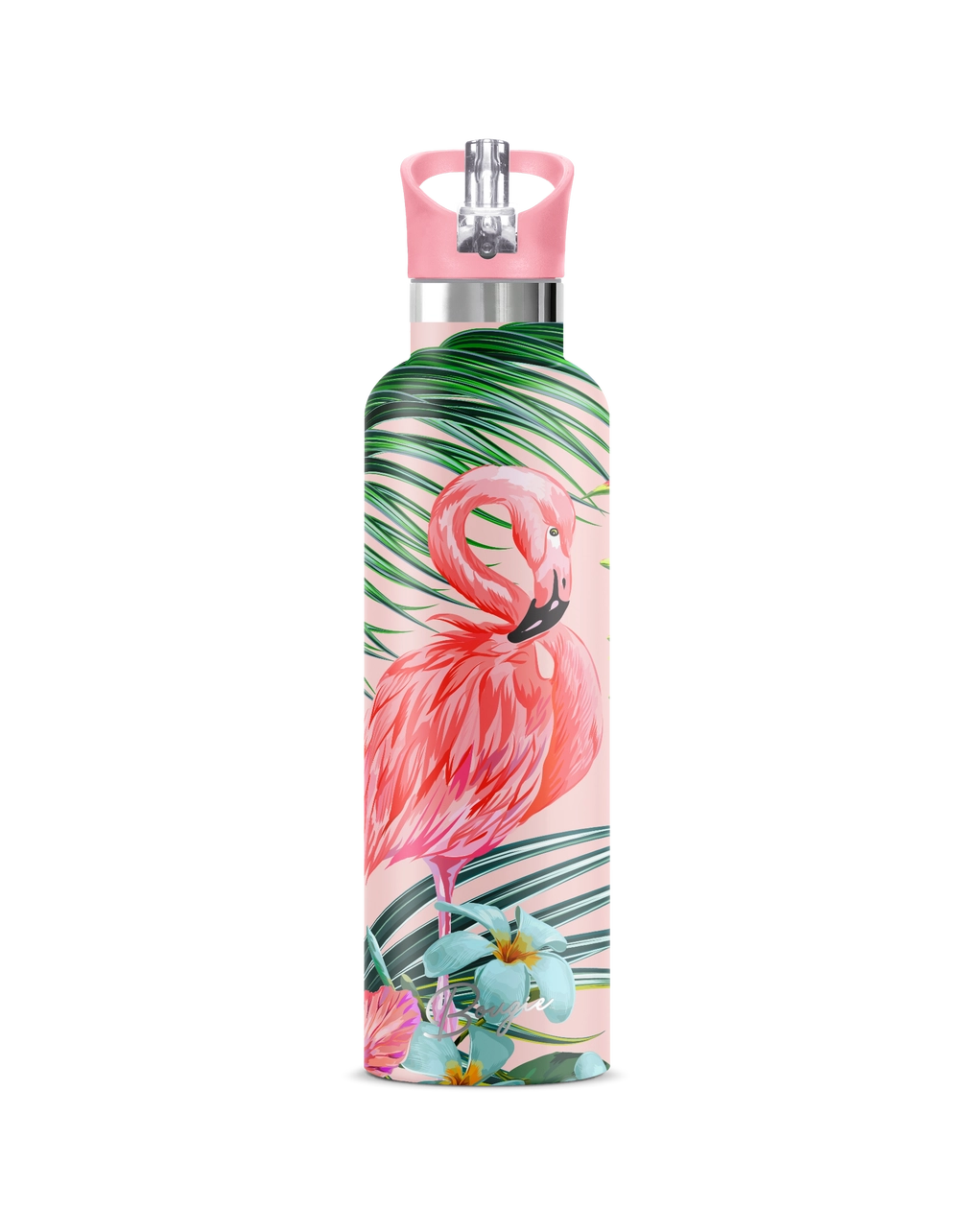 Flamingo Pink Tropical 25 oz Insulated Water Bottle