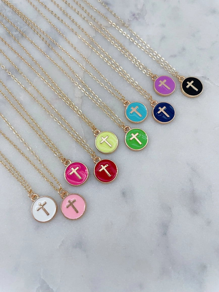 Color Filled Cross Gold Necklace