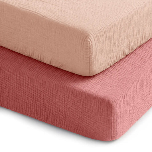 Comfy Cubs Muslin Cotton Fitted Crib Sheet, 2 Pack