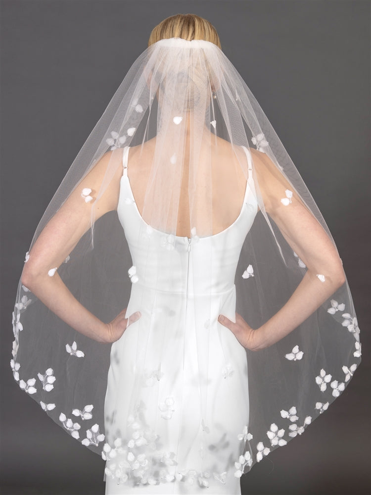 38" Fingertip Length Bridal Veil with Scattered Applique Petals