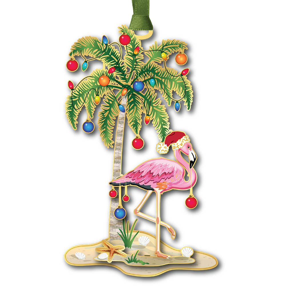 Festive Flamingo Brass Ornament