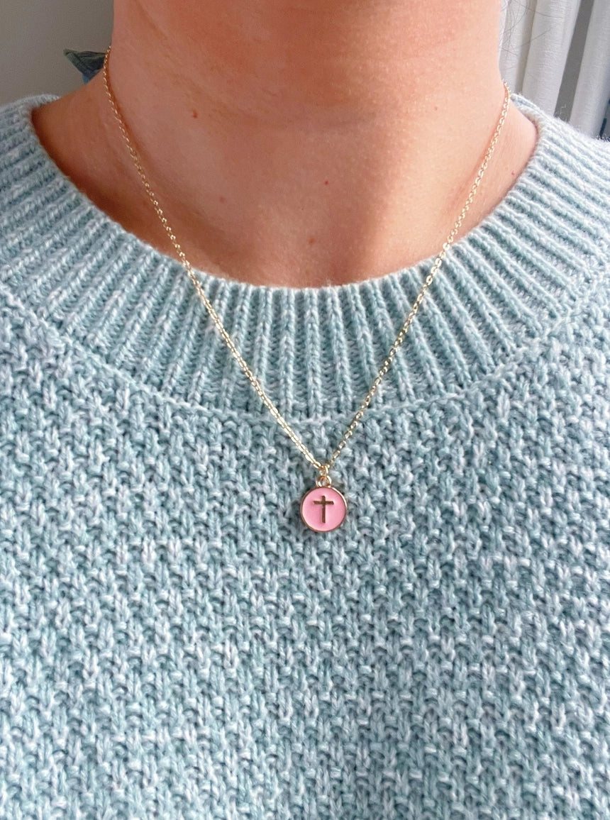 Color Filled Cross Gold Necklace