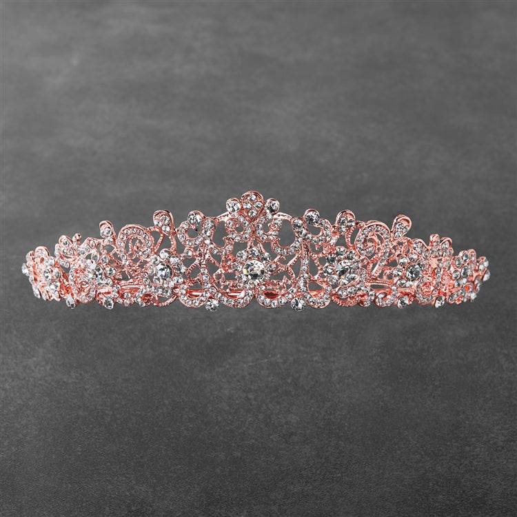 Vintage Filigree Rose Gold Tiara with Clear Crystals
