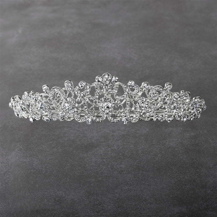Vintage Filigree Silver Tiara with Clear Crystals