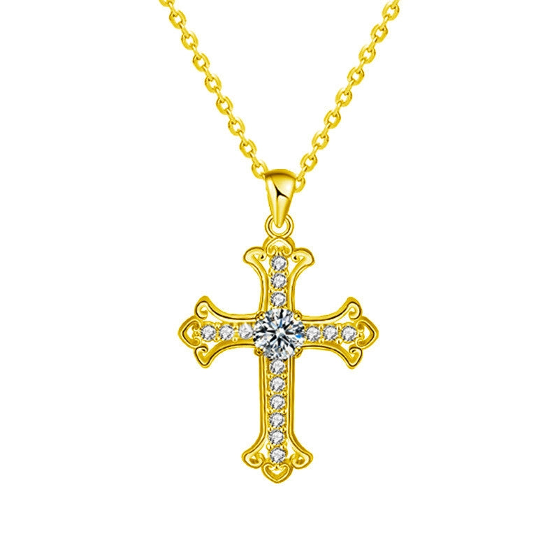 Moissanite Cross Pendant Necklace in 925 Sterling Silver