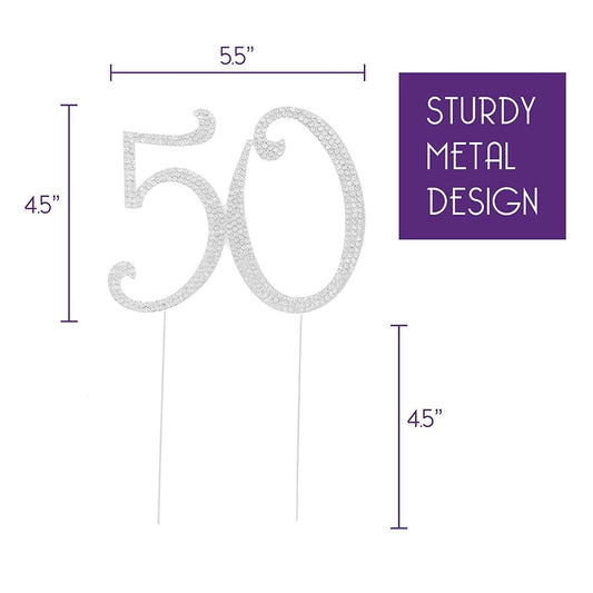Silver 50 Crystal Cake Topper