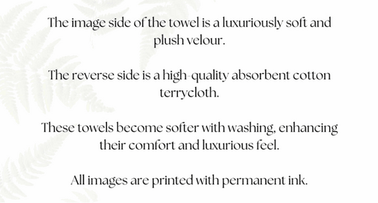 Text describing towel details on a white background