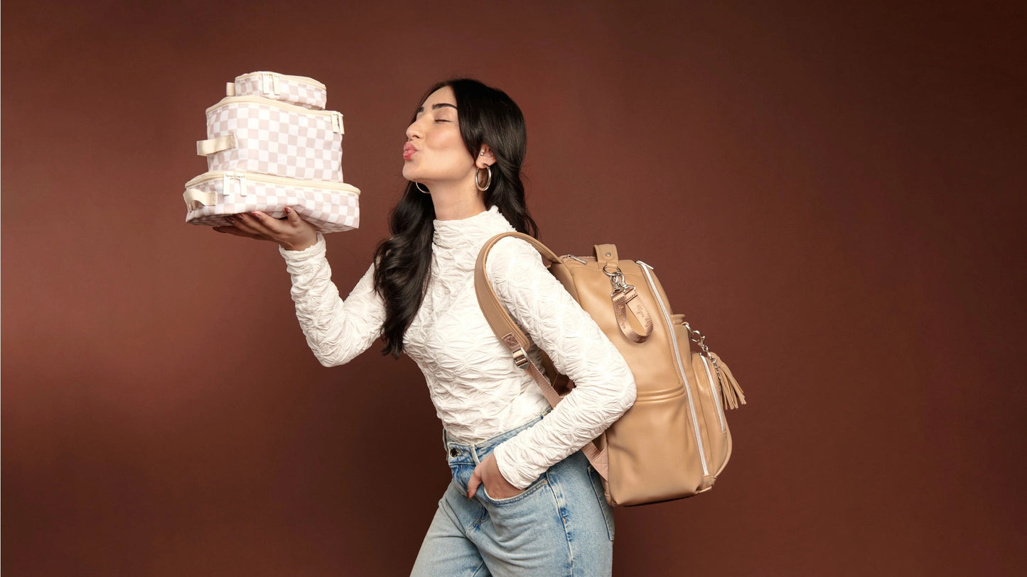 Itzy Ritzy Taupe Checkerboard Pack Like A Boss™ Packing Cubes - NY Gift Boutique