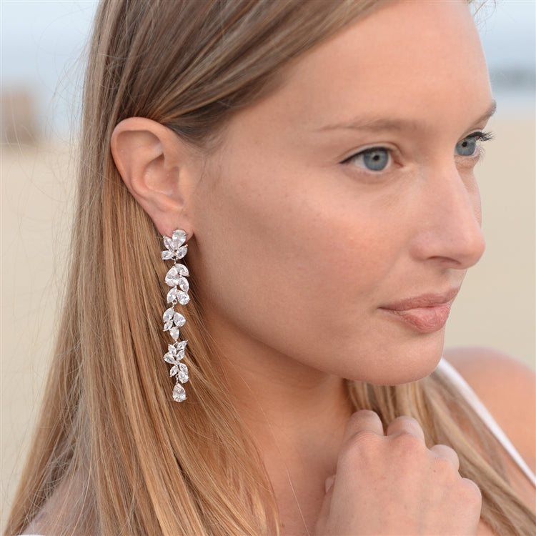 Cubic Zirconia Long Statement Dangle Earrings - NY Gift Boutique