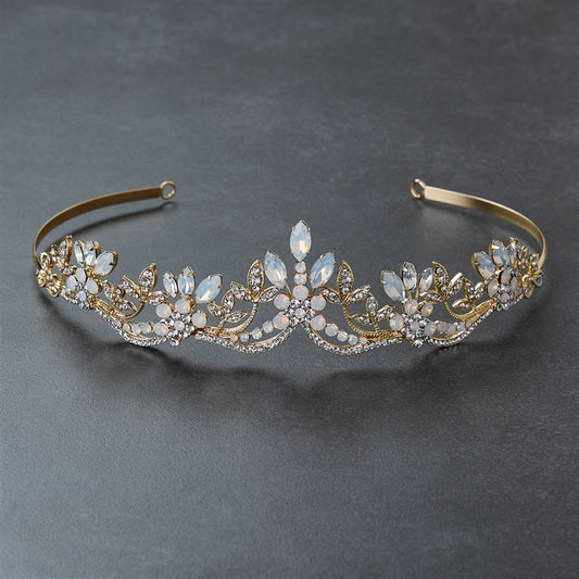 Opal and 14K Gold Plated Tiara Wedding Crown with Wavy Motif - NY Gift Boutique