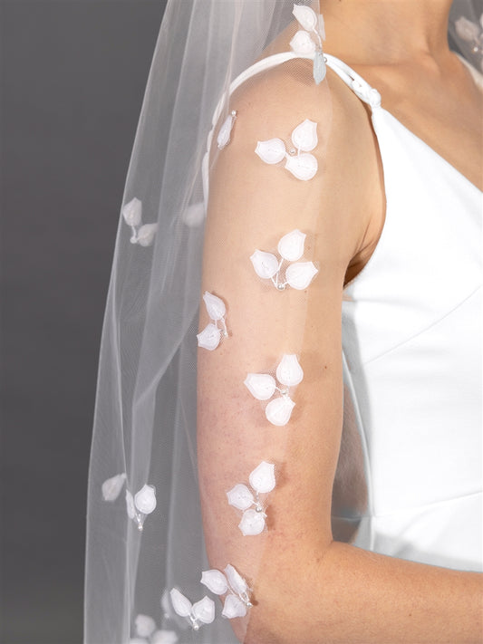 38" Fingertip Length Bridal Veil with Scattered Applique Petals
